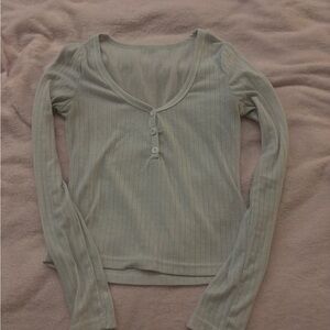 brandy melville white long sleeve pointelle henley